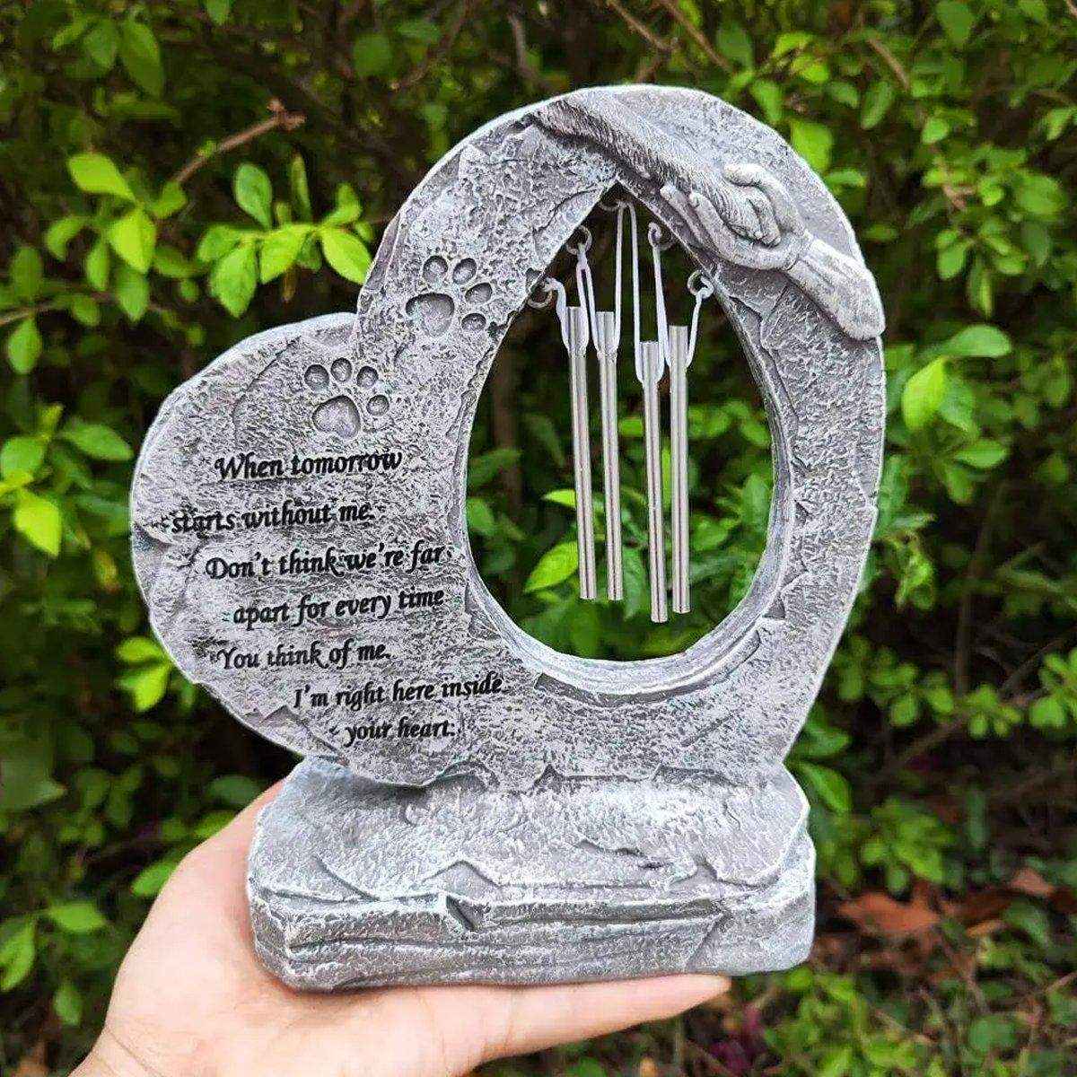 Pet Tombstone Wind Chime Heart-Shaped Memorial with Paw Prints