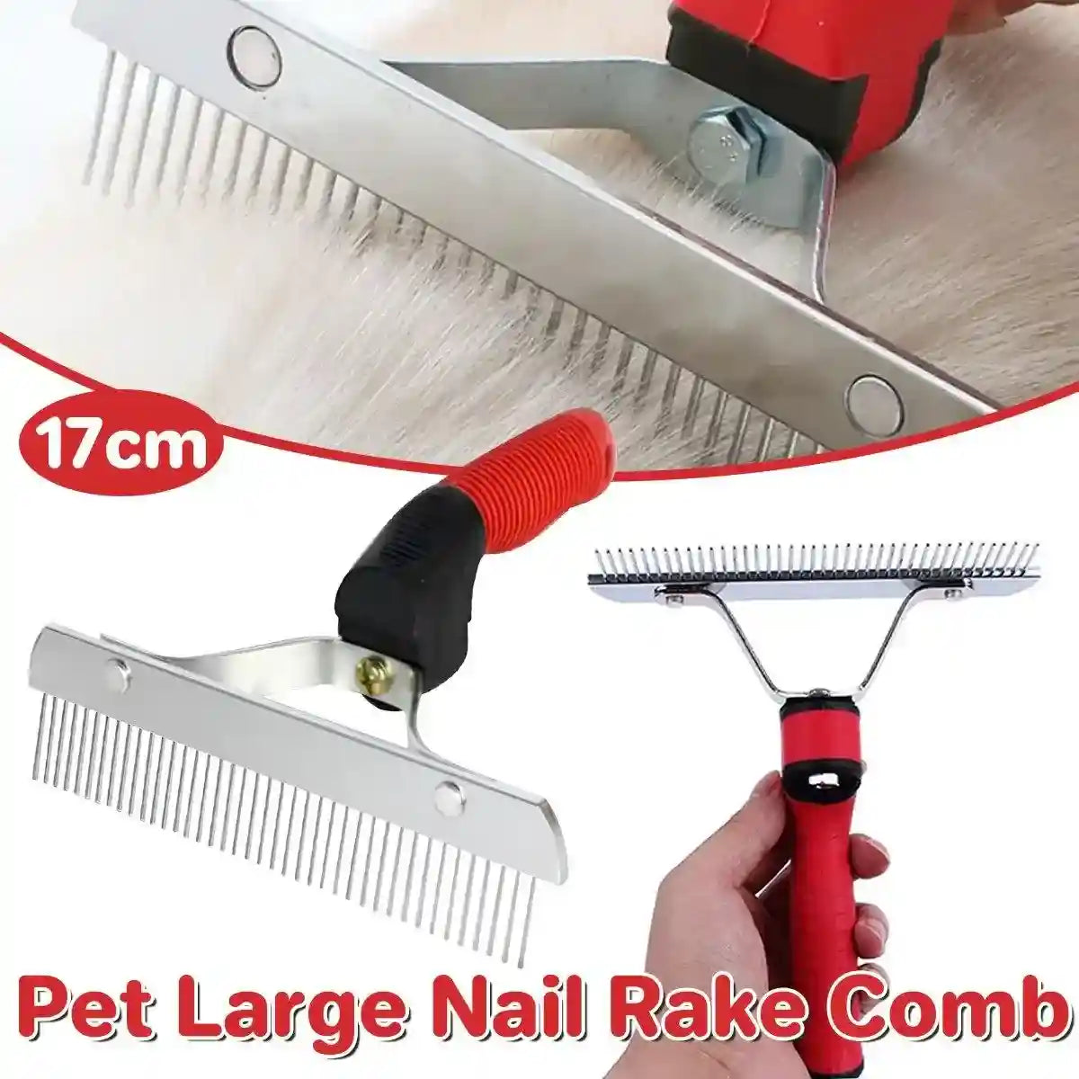 Large Dog Grooming Rake Comb Pet Hair Brush with Rubber Handle Knot Remover