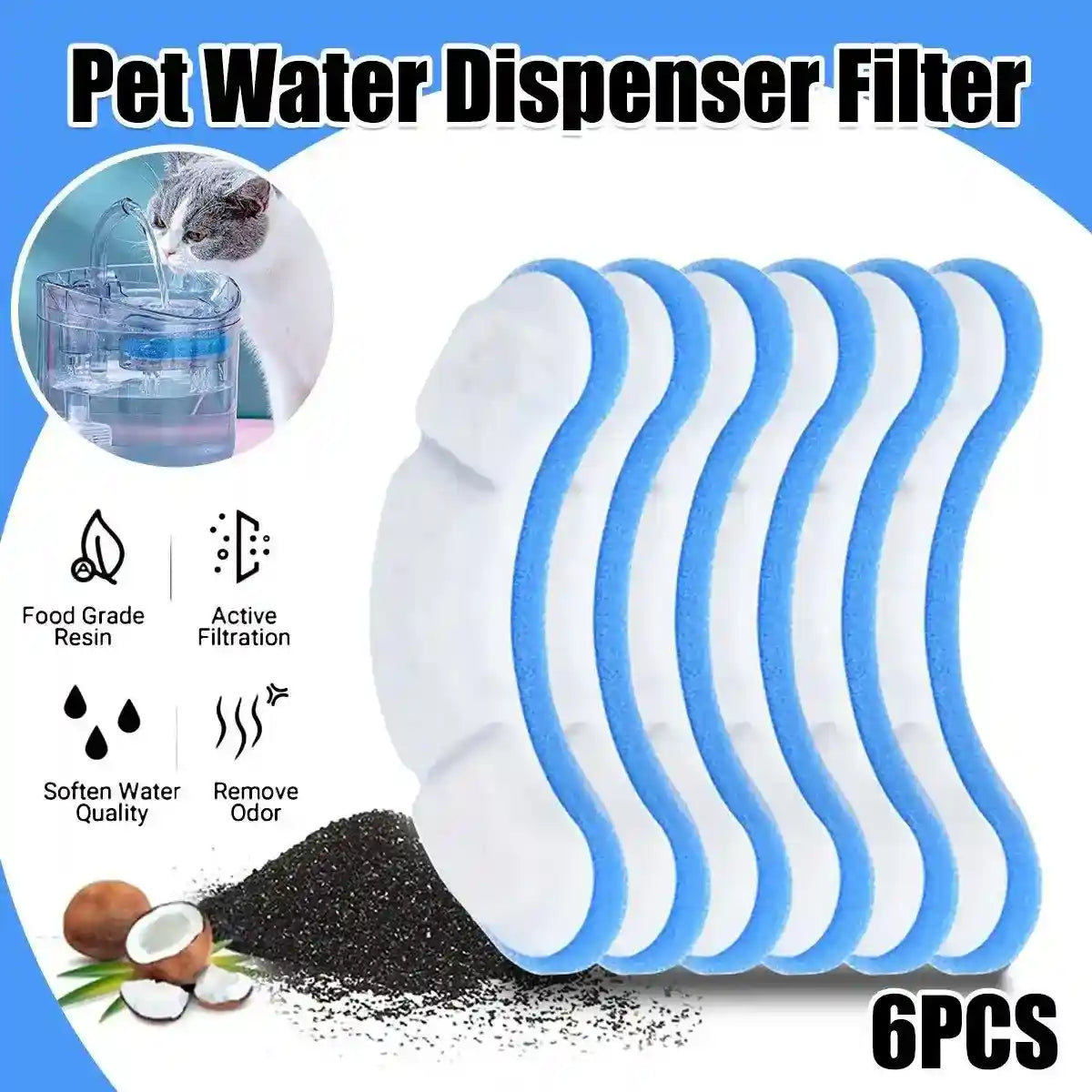 6-Pack Pet Water Dispenser Filter Replacement Advanced Multi-Layer Filtration