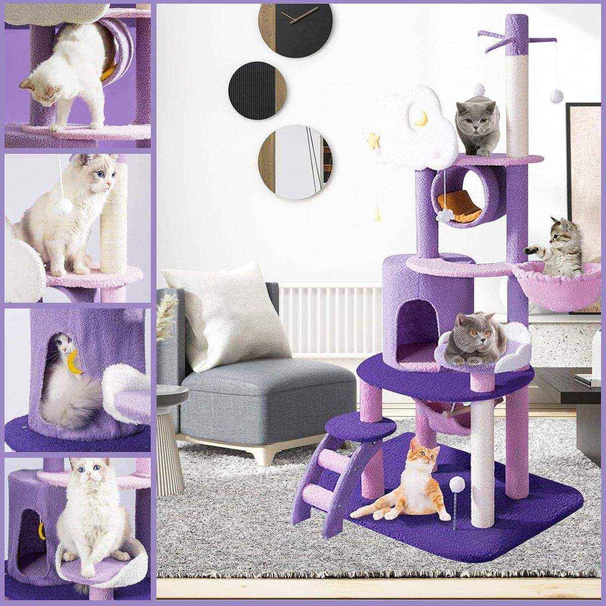 Starry Sky Cat Tree Durable Multi-Level Cat Tower with Sisal Posts