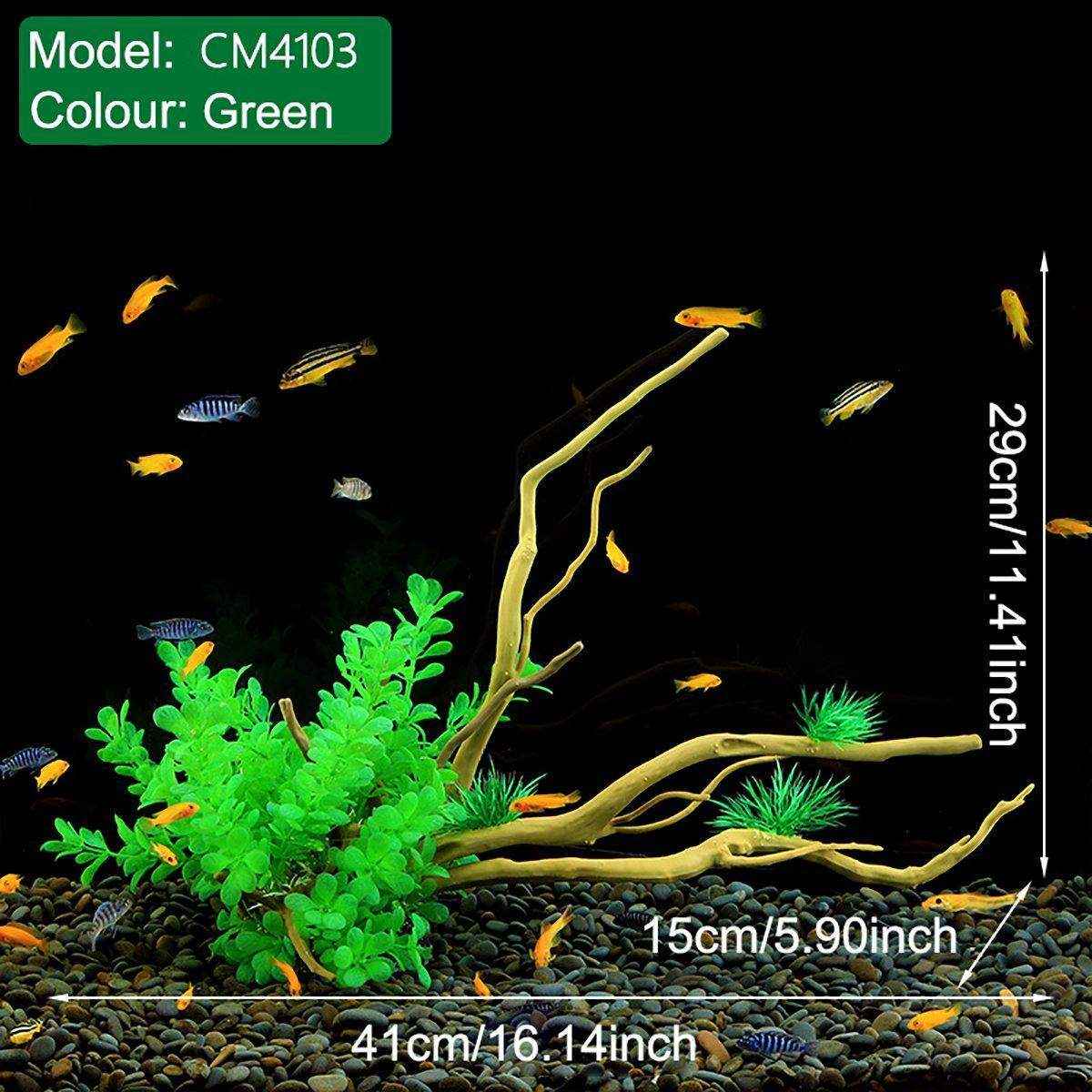 Faux Aquarium Plants Rock Decoration with Simulated Wood & Water Grass