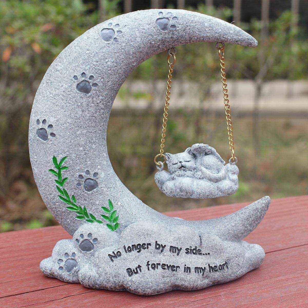 Moon-Themed Pet Memorial Resin Cat or Dog Tribute for Garden & Home