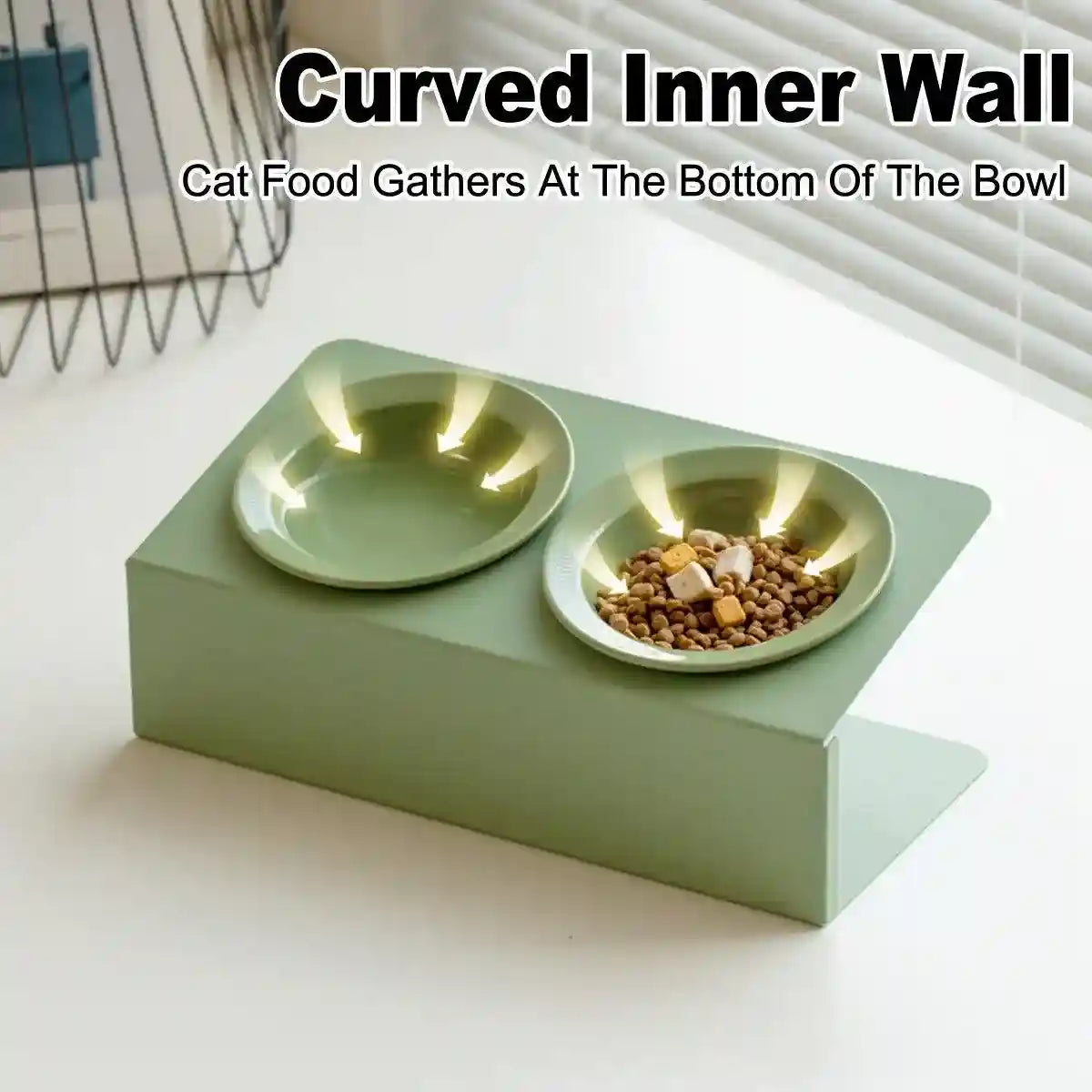 Ceramic Double Cat Bowl with Tilt Stand Elevated Pet Feeder for Comfort