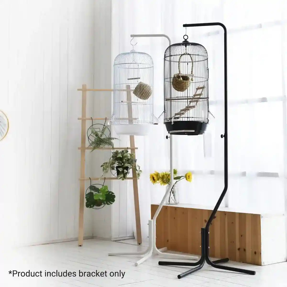 Adjustable Birdcage Stand Sturdy Metal Parrot Cage Holder with 360° Hook