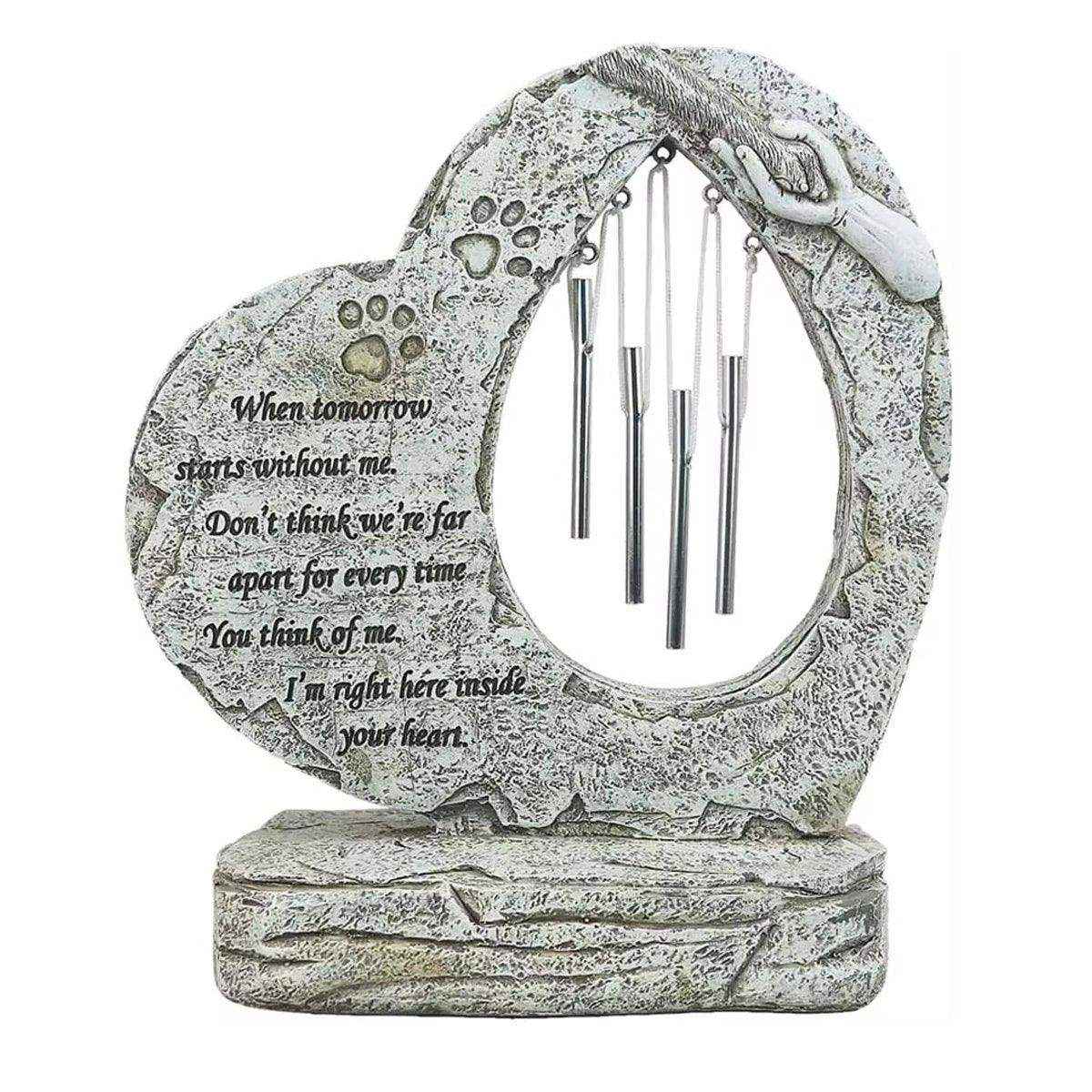 Pet Tombstone Wind Chime Heart-Shaped Memorial with Paw Prints