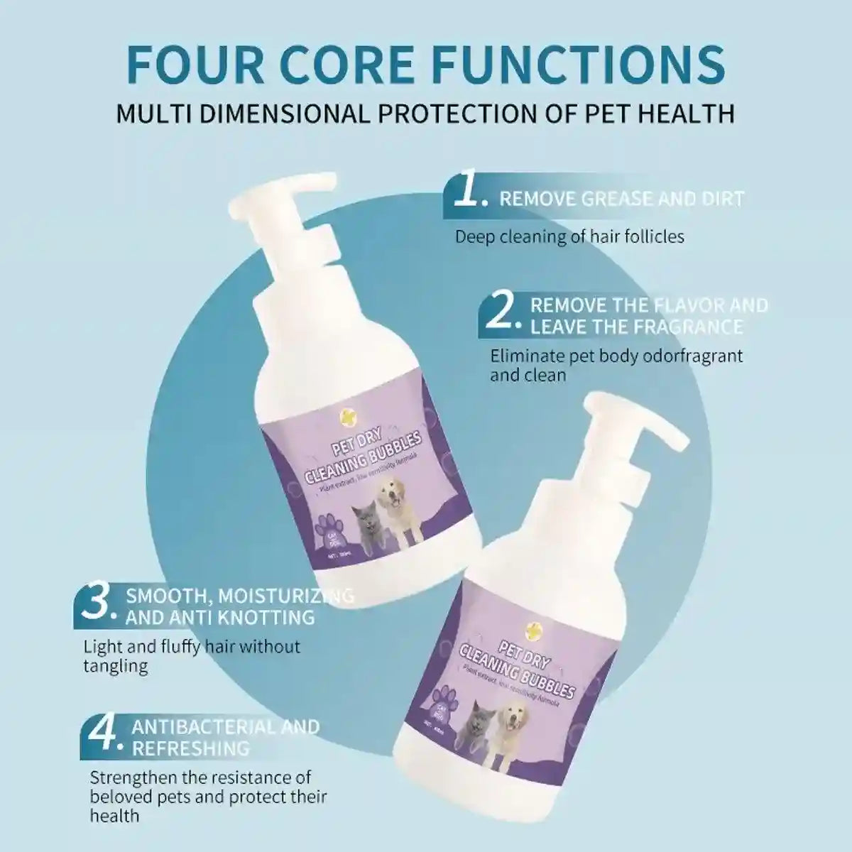 Pet Dry Cleaning Bubbles No-Rinse Foam Cleanser for Cats & Dogs 500ml