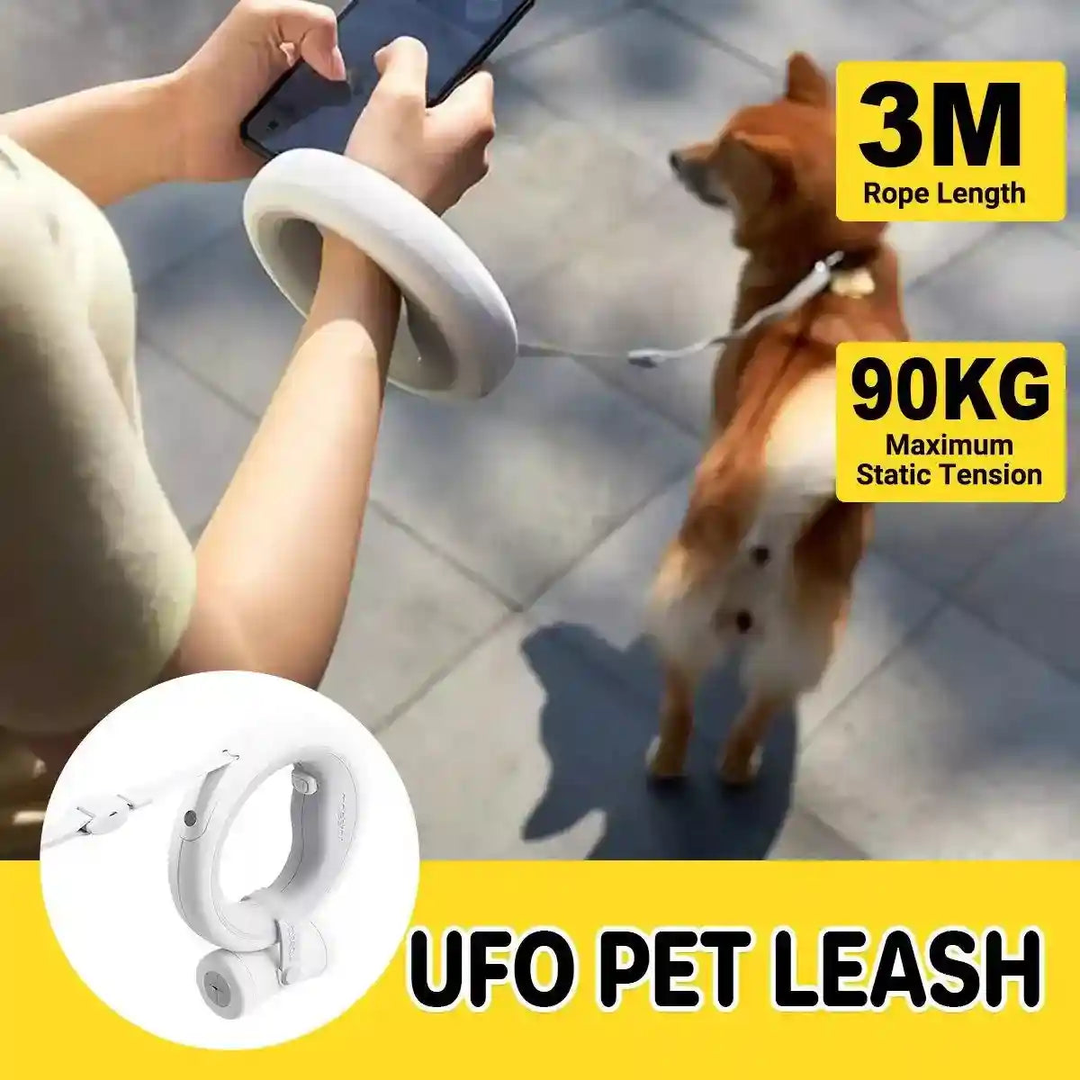 UFO Retractable Pet Leash with LED Light 3m Length 90kg Pull Strength