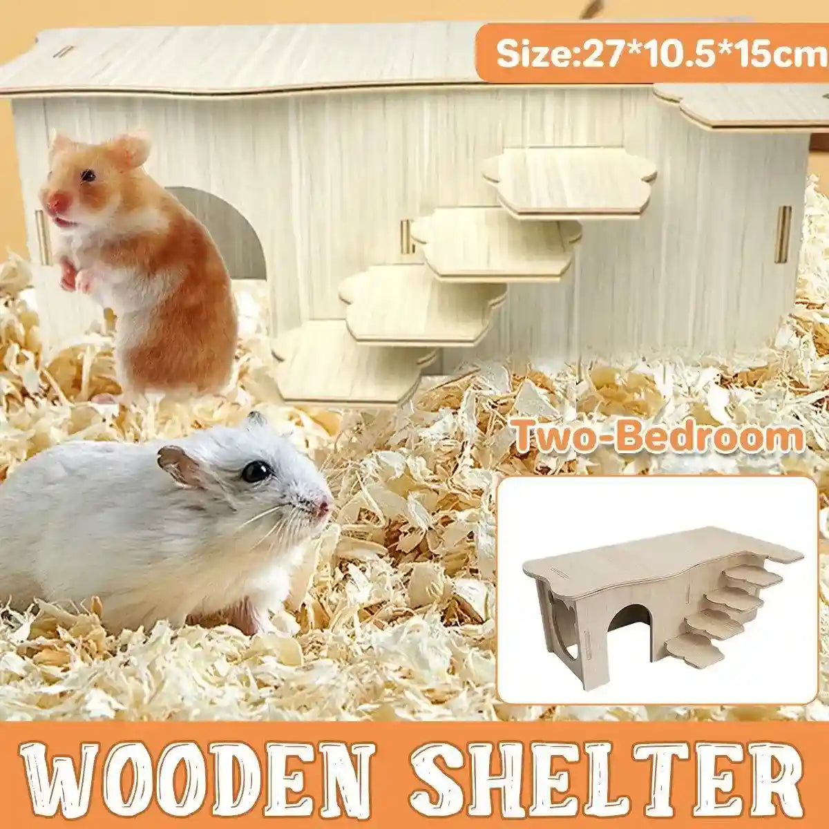 Wooden Hamster Maze House Durable Two-Bedroom Shelter for Small Pets