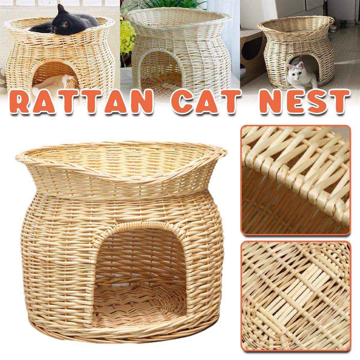Rattan Cat House Double-Layer Design for Comfort and Privacy