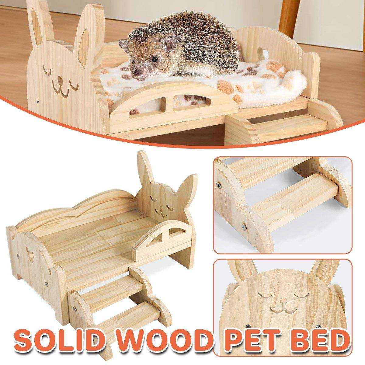 Solid Wood Rabbit Bed with Ladder Durable & Stylish Design