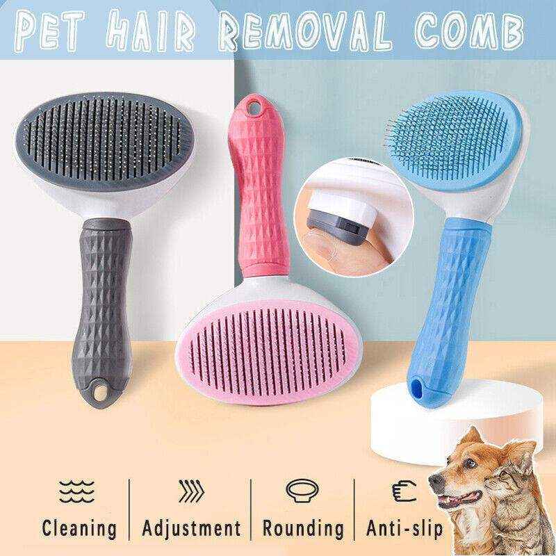 Dog Deshedding Brush & Cat Grooming Comb with Self-Cleaning Button for Effective Grooming