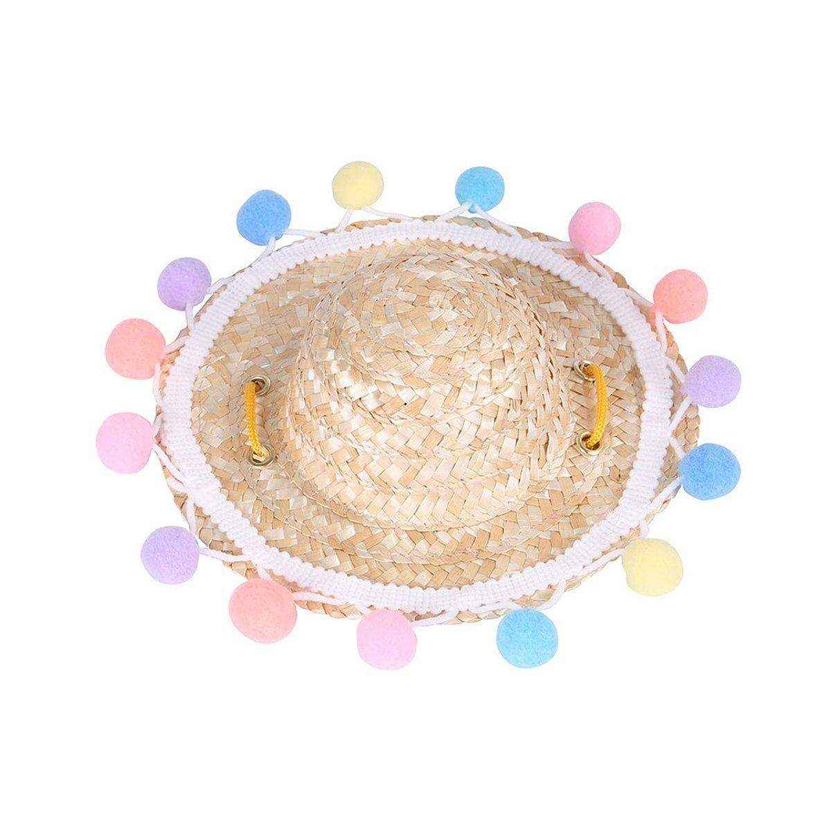 Pet Straw Hat Bamboo Dragonfly Cat And Dog Headwear Puppy Sun Hat Decoration