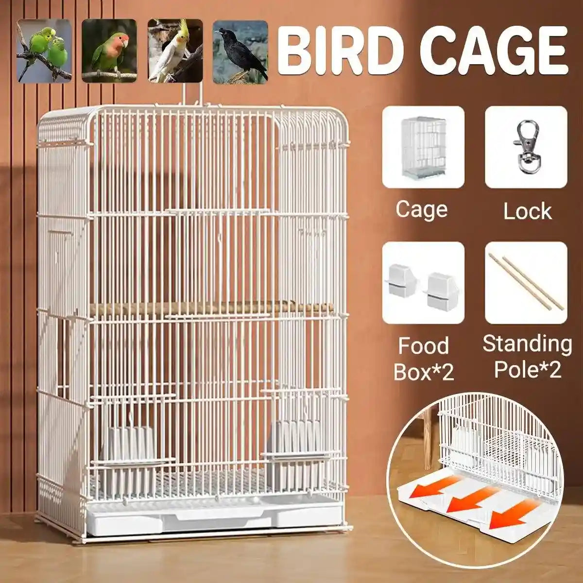 Spacious Metal Bird Cage for Parakeets & Finches Easy to Clean Design