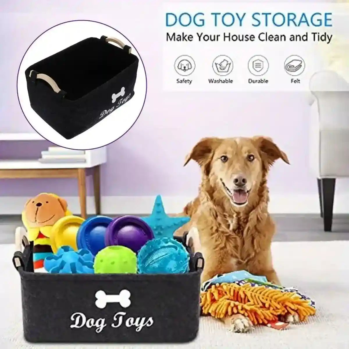 Large Felt Storage Basket for Dog Toys Dirty Clothes Sundries Home Organizer