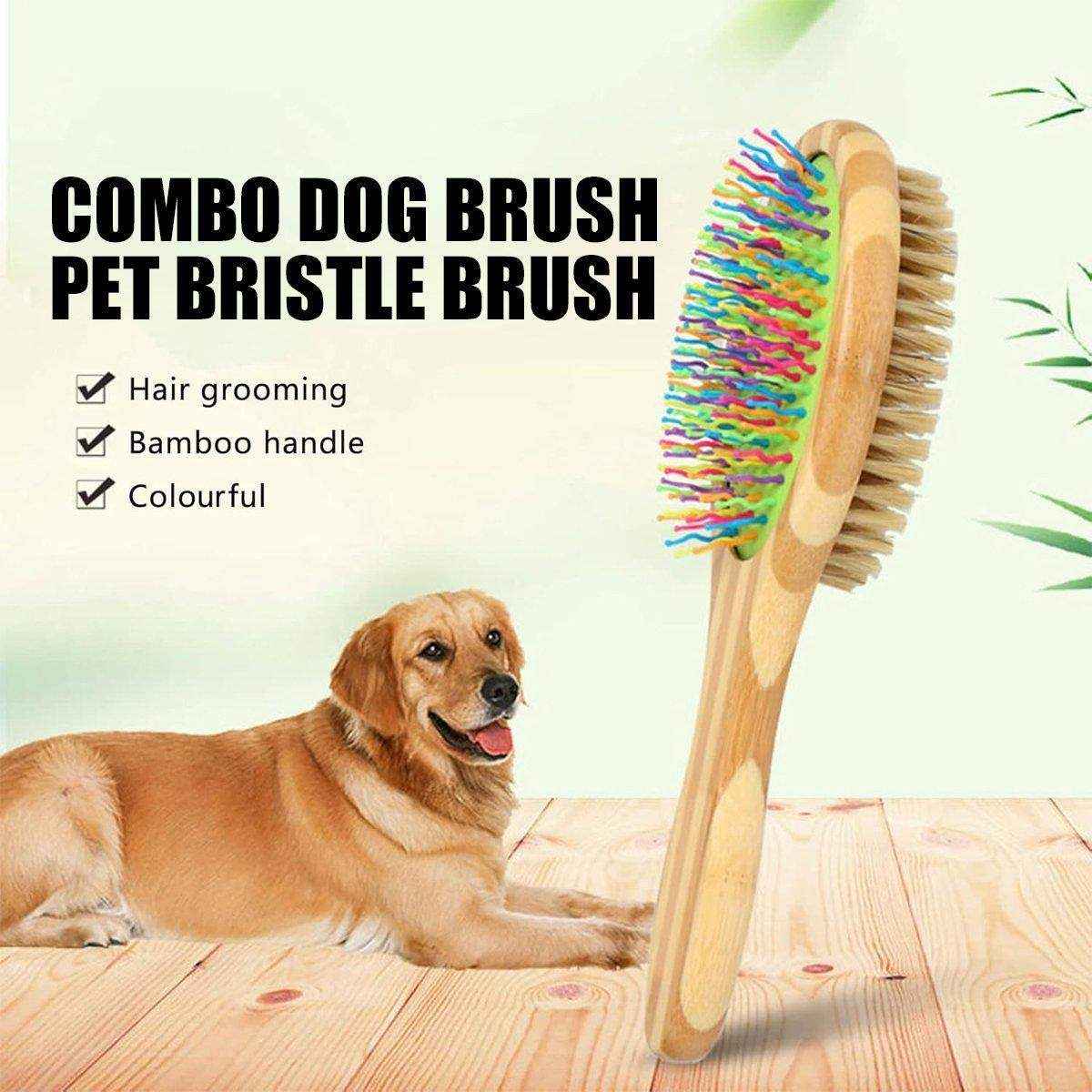 Double-Sided Pet Comb with Bamboo Handle Flea Comb & Knot Brush for Dogs and Cats