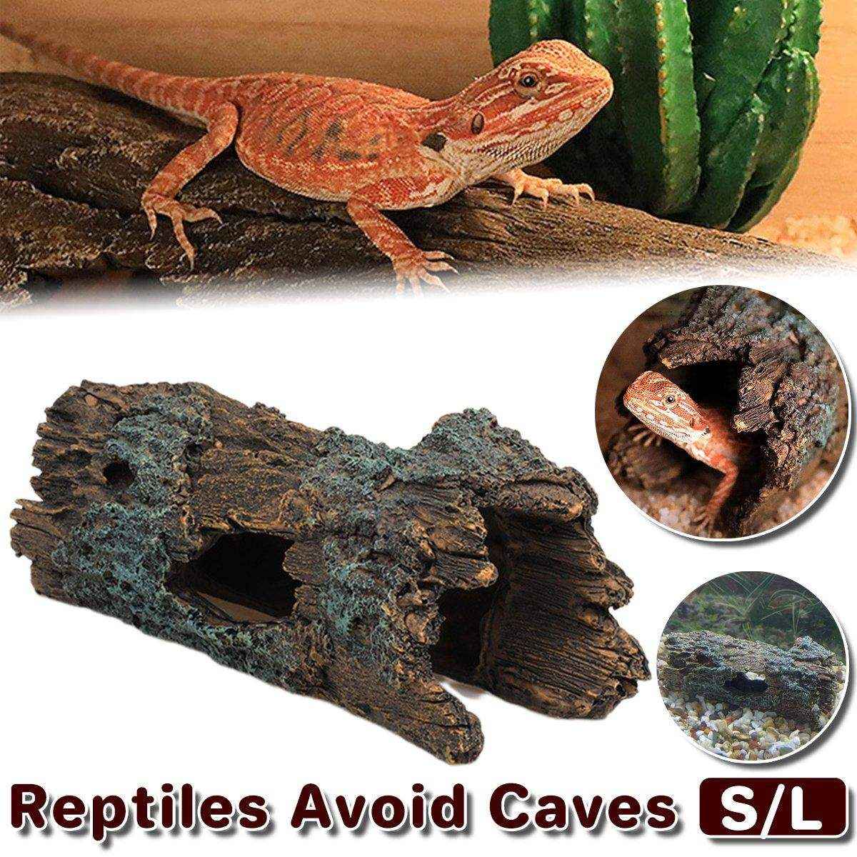 Tree Log Hide Ornament Trunk Tunnel Fish Reptile Tank Resin Aquarium Decoration