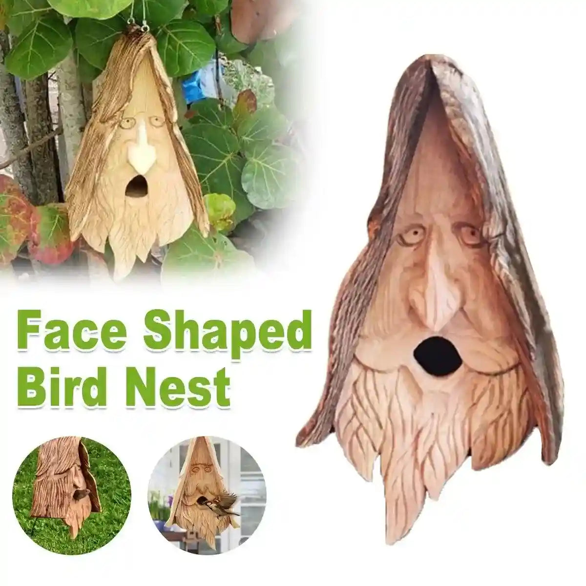 Resin Face Birdhouse Unique Hanging Bird Nest for Outdoor Décor