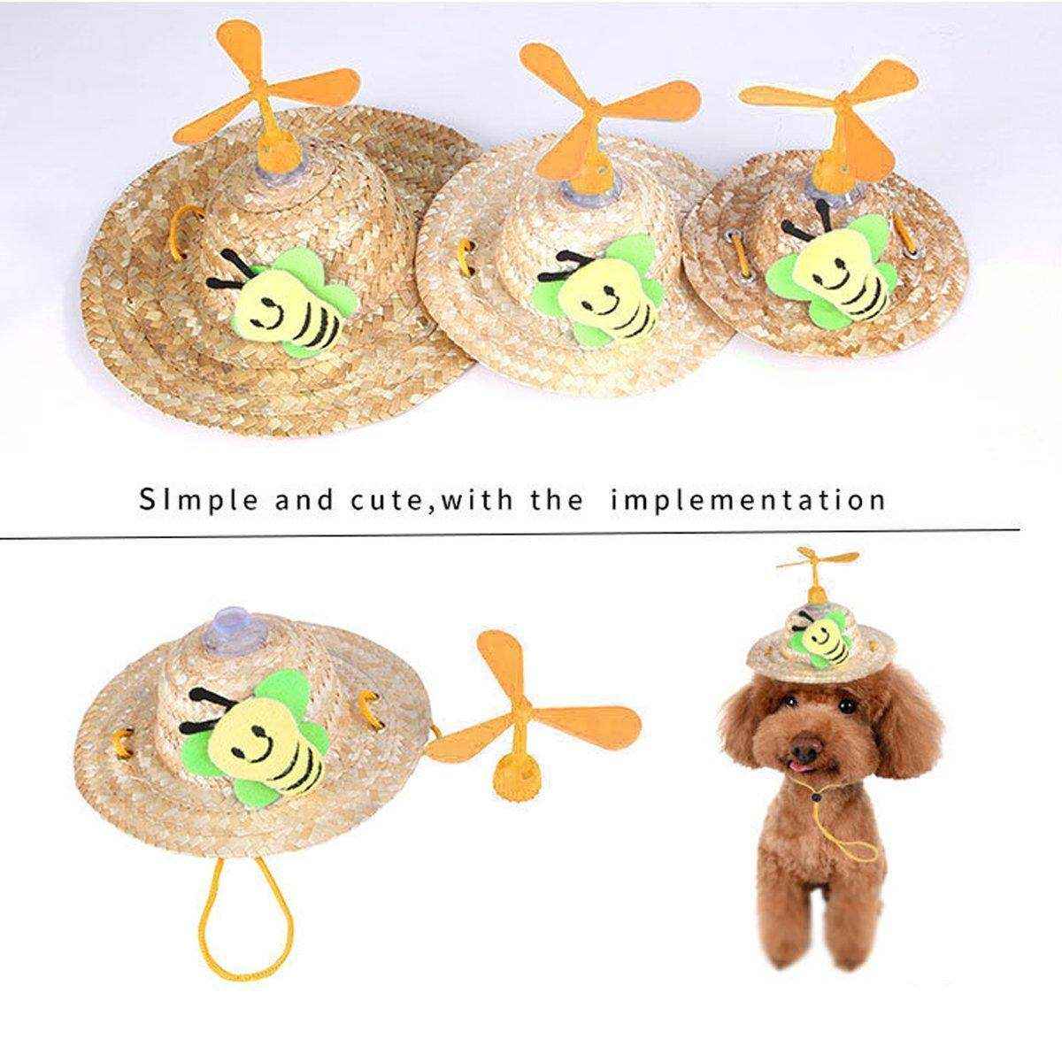 Pet Straw Hat Bamboo Dragonfly Cat And Dog Headwear Puppy Sun Hat Decoration
