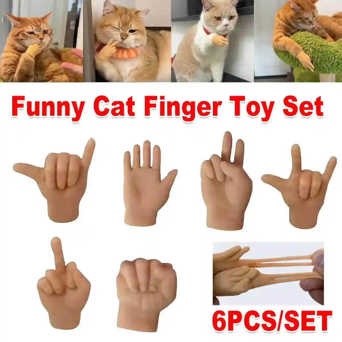 6PCS Cute Cat Finger Covers Soft Rubber Stretchy Mini Simulation Hands Fun Toy
