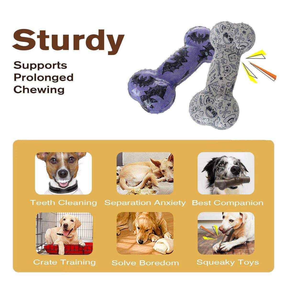 Interactive Dog Bone Chew Toy for Dental Health Durable TPR Material Grey & Blue
