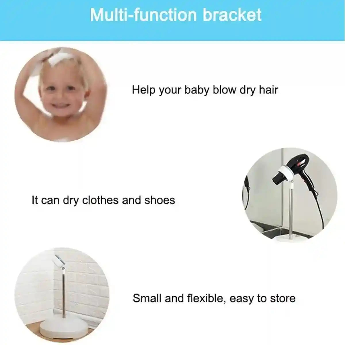 Pet Hair Dryer Holder Hands Free Dog Drying Rack Adjustable Grooming Bath Stand