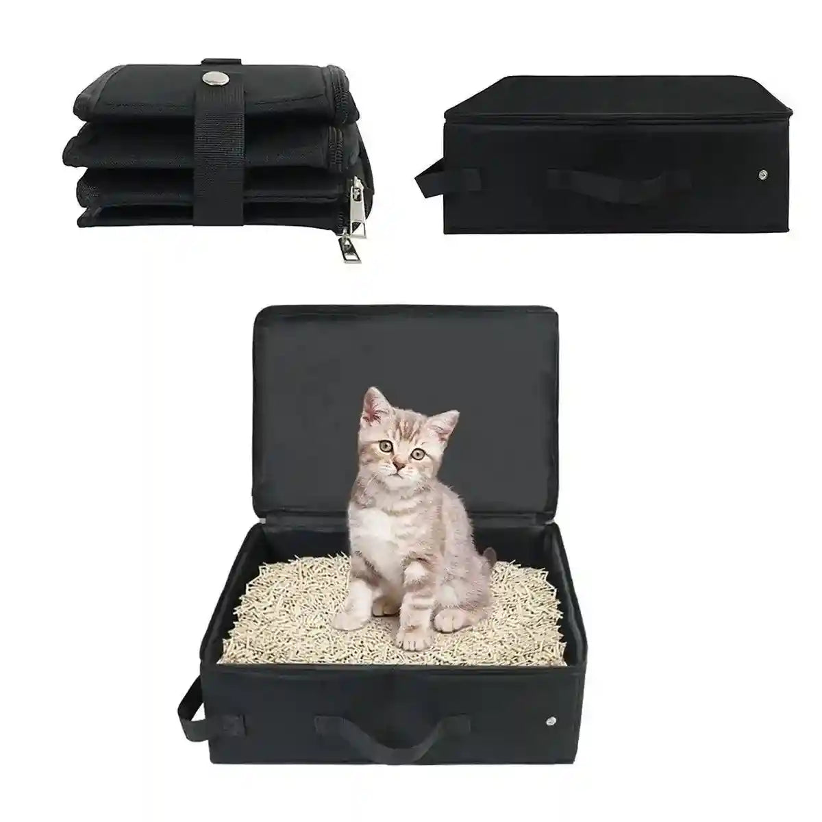 Travel Cat Litter Box With Lid and Handle Standard Portable Foldable Cat Litter Box Fabric Cat Litter Bag