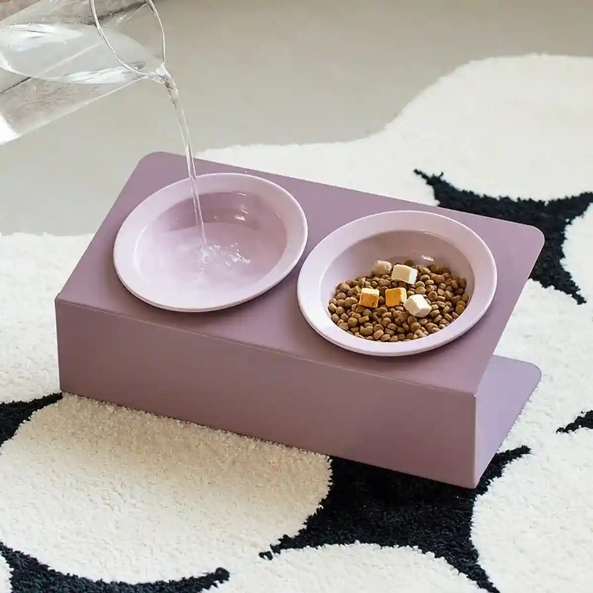 Ceramic Double Cat Bowl with Tilt Stand Elevated Pet Feeder for Comfort