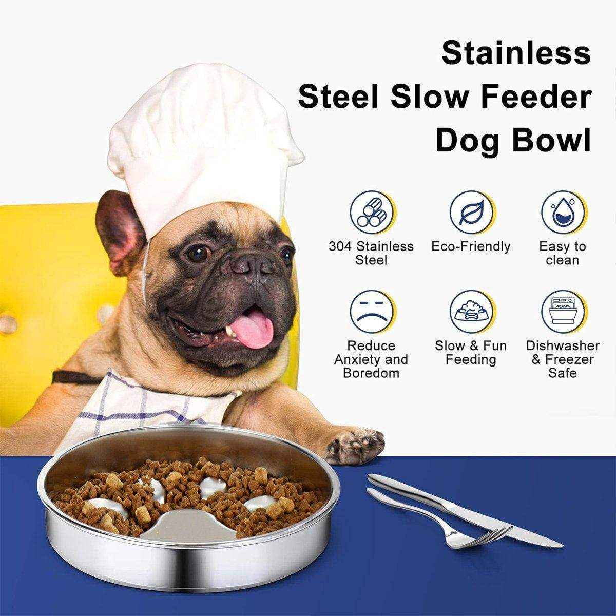Durable Stainless Steel Slow Feeder Dog Bowl Anti-Bloat & Healthy Eating