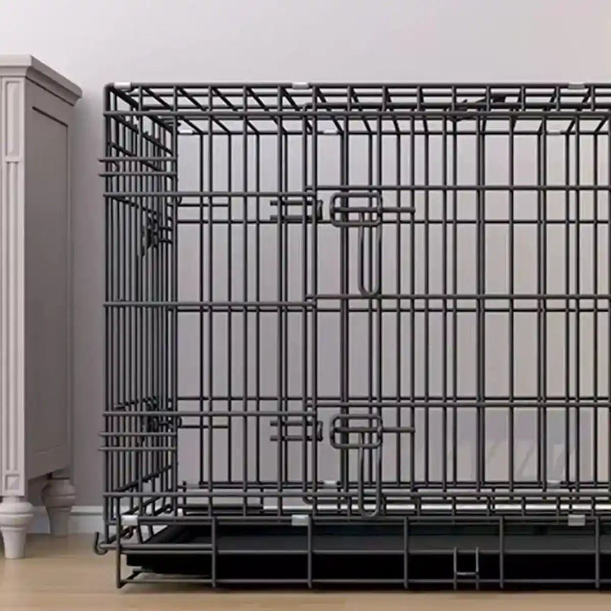 Foldable Iron Dog Cage Durable & Spacious Crate with Pull-Out Tray