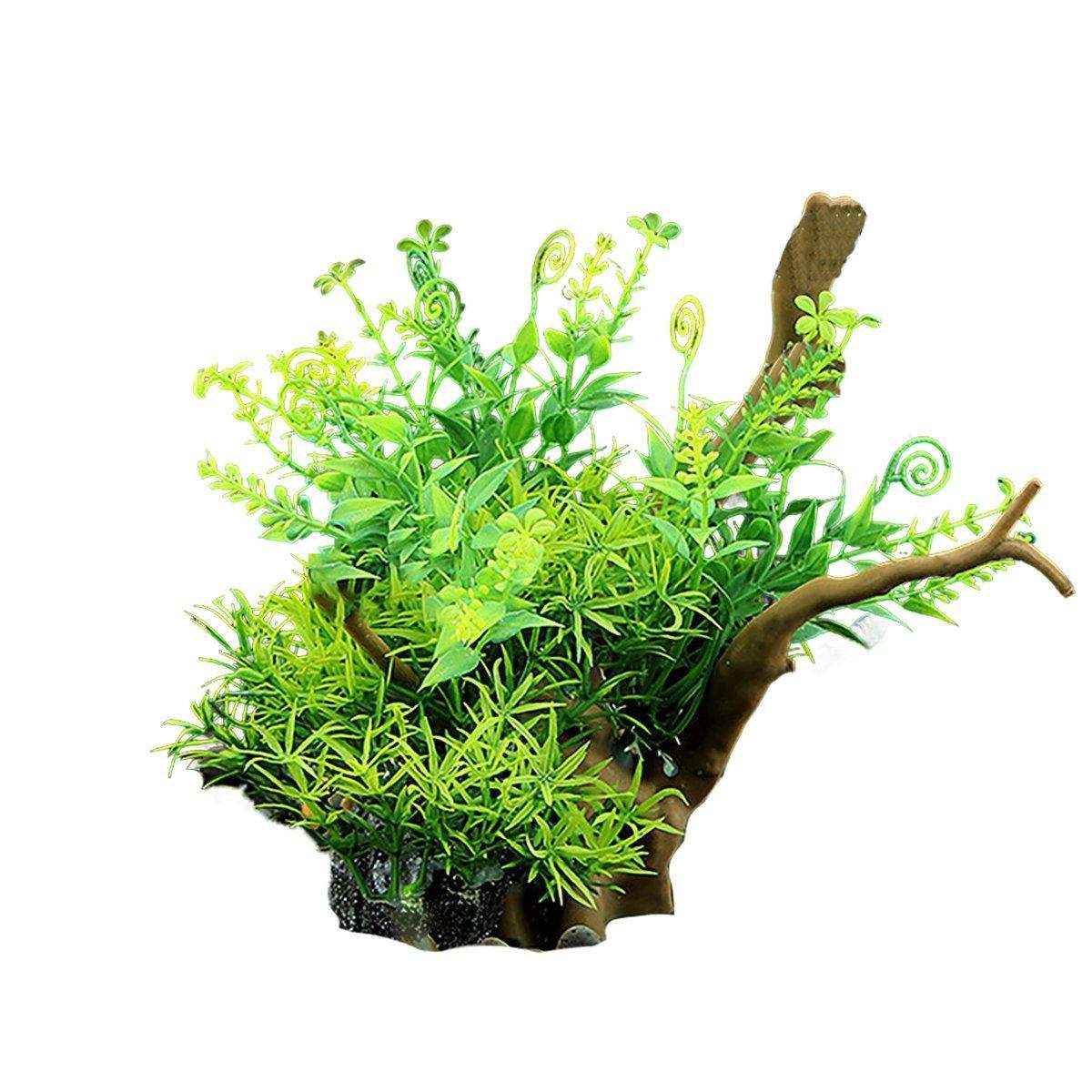 Faux Aquarium Plants Rock Decoration with Simulated Wood & Water Grass