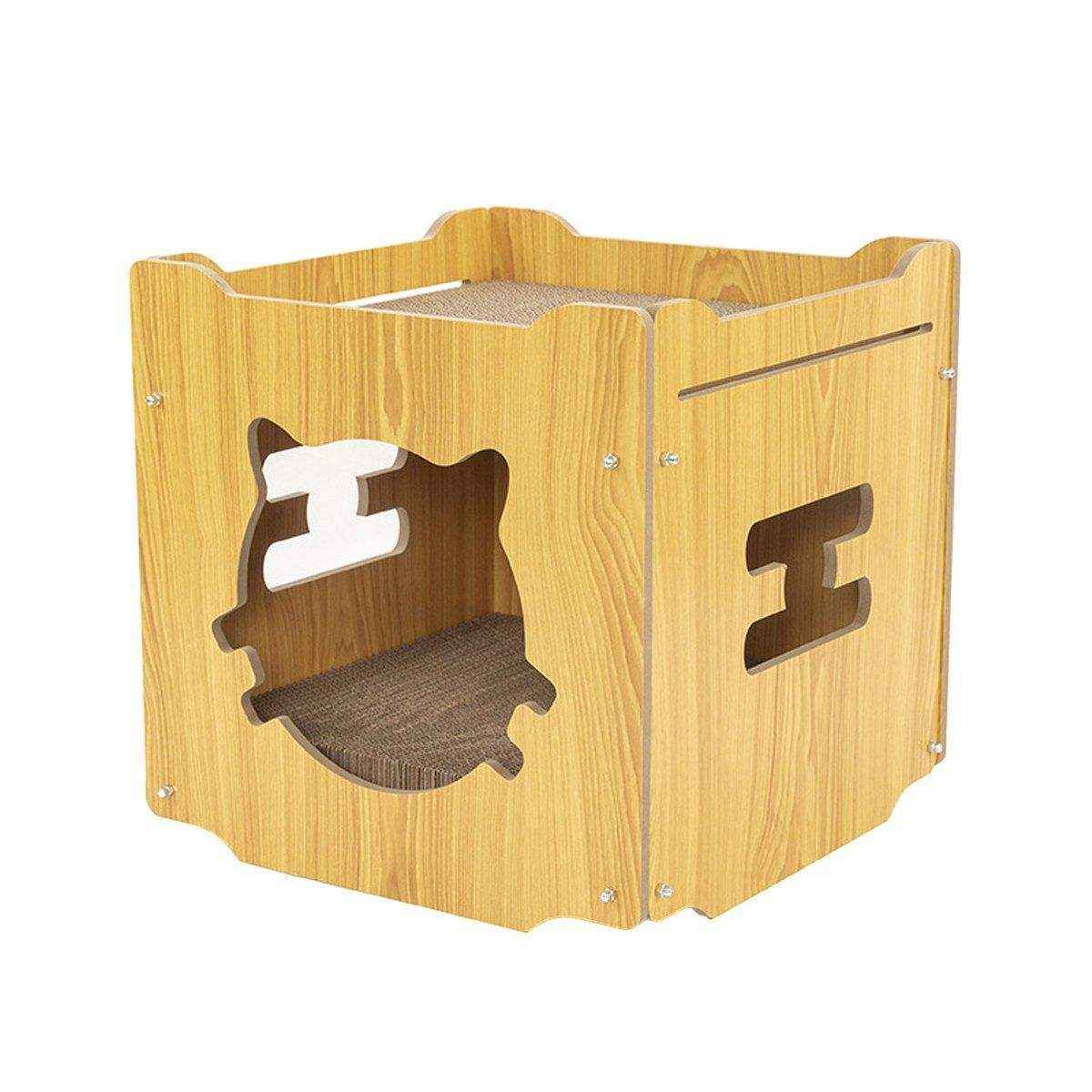 Eco-Friendly Cat Scratcher Lounge - Natural Wood & Corrugated Board
