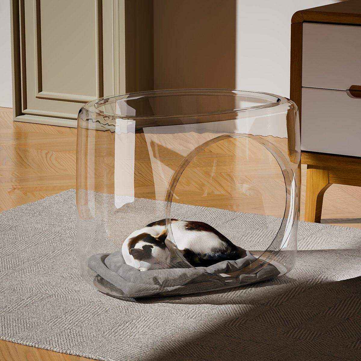 Transparent Capsule Cat Litter Box Semi Enclosed Cat House for Indoor Use AU