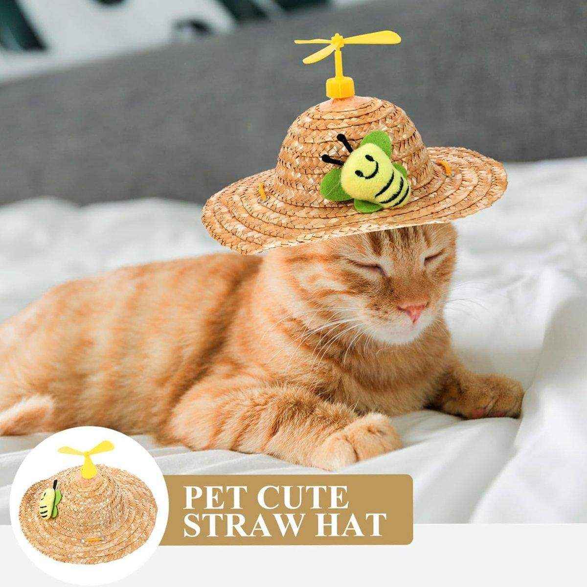 Pet Straw Hat Bamboo Dragonfly Cat And Dog Headwear Puppy Sun Hat Decoration