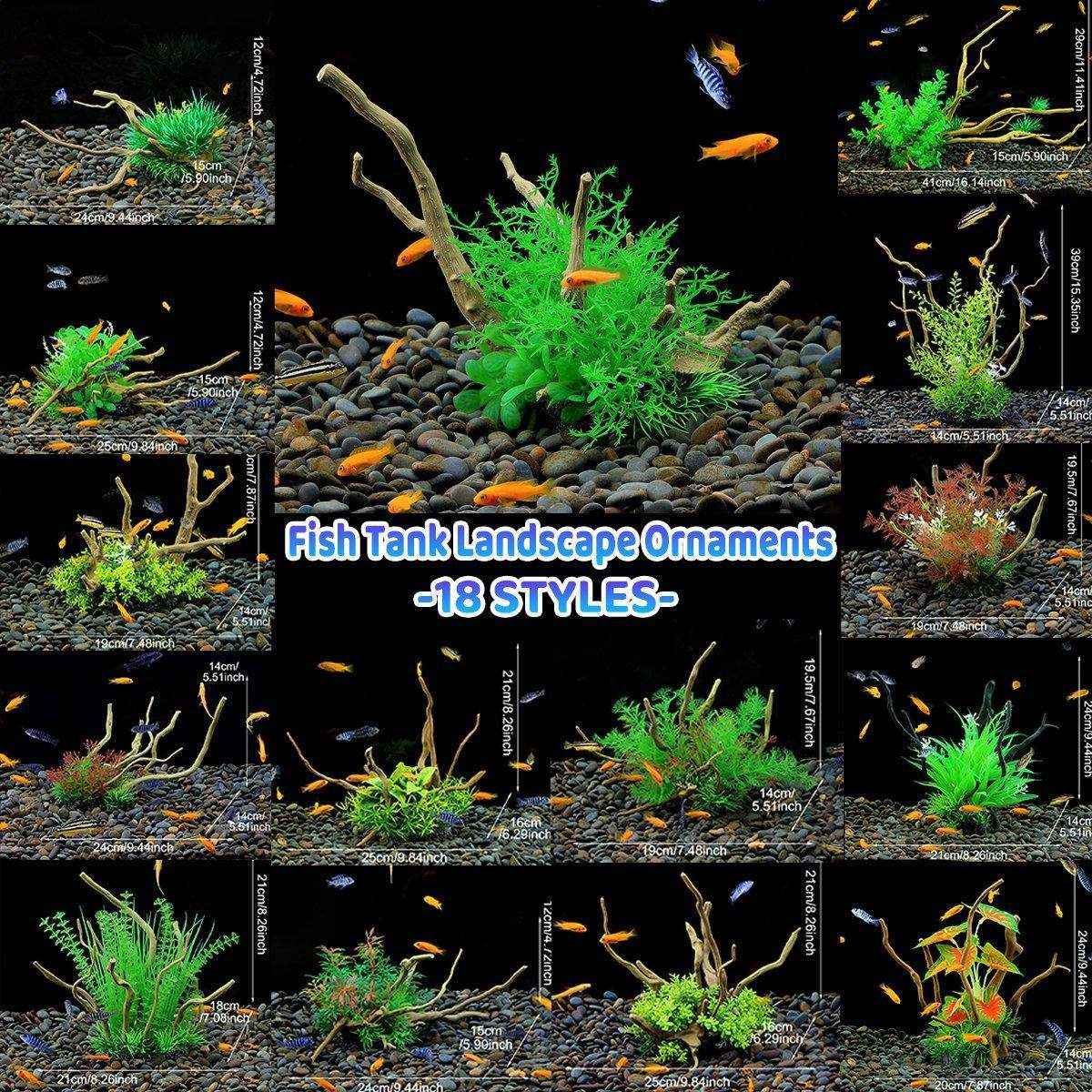 Faux Aquarium Plants Rock Decoration with Simulated Wood & Water Grass