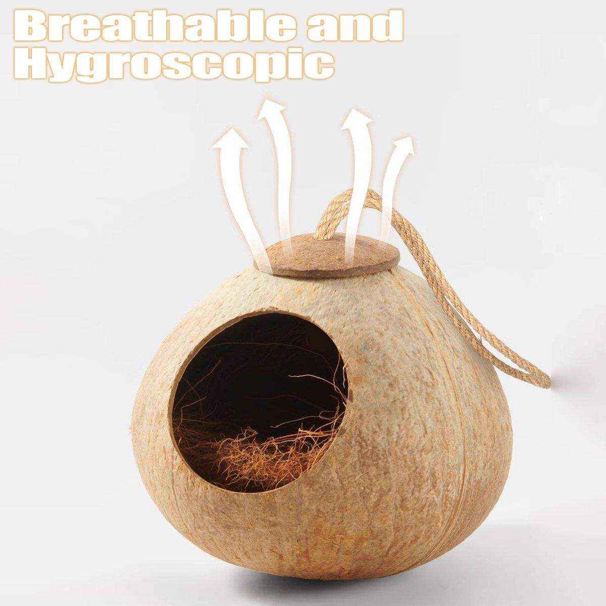 Pet Parrot Nest Wooden Bird House Natural Coconut Shell Feeder