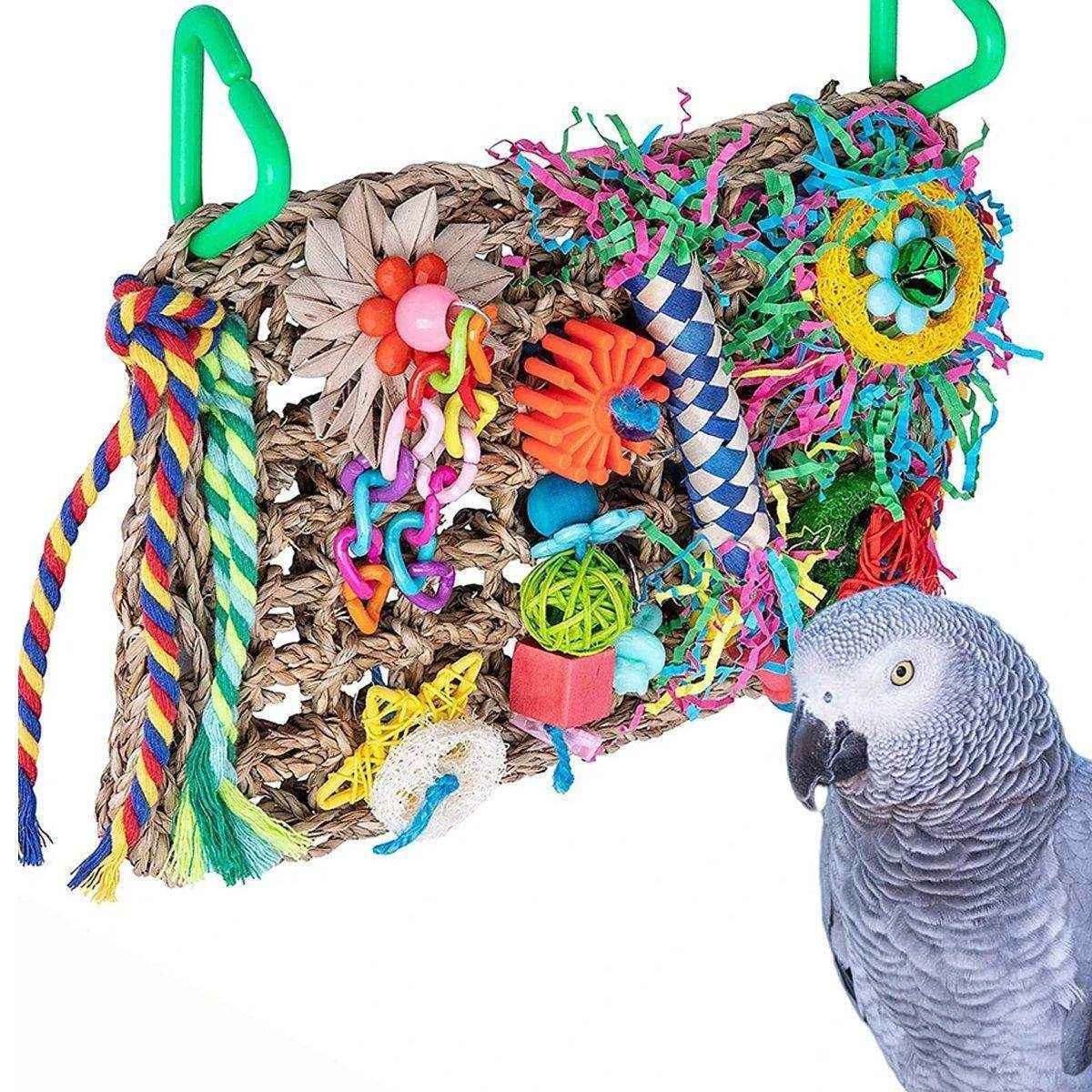 Parrot Bite Toy Grass Net Color Braided Tube Luffa Grass Silk Paper Bite Toy Cage Landscape