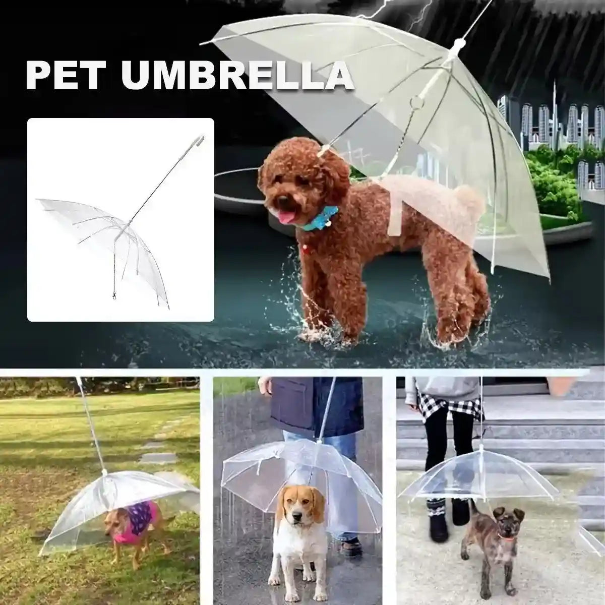 Pet Umbrella with Leash Attachment Keep Your Dog Dry in Style