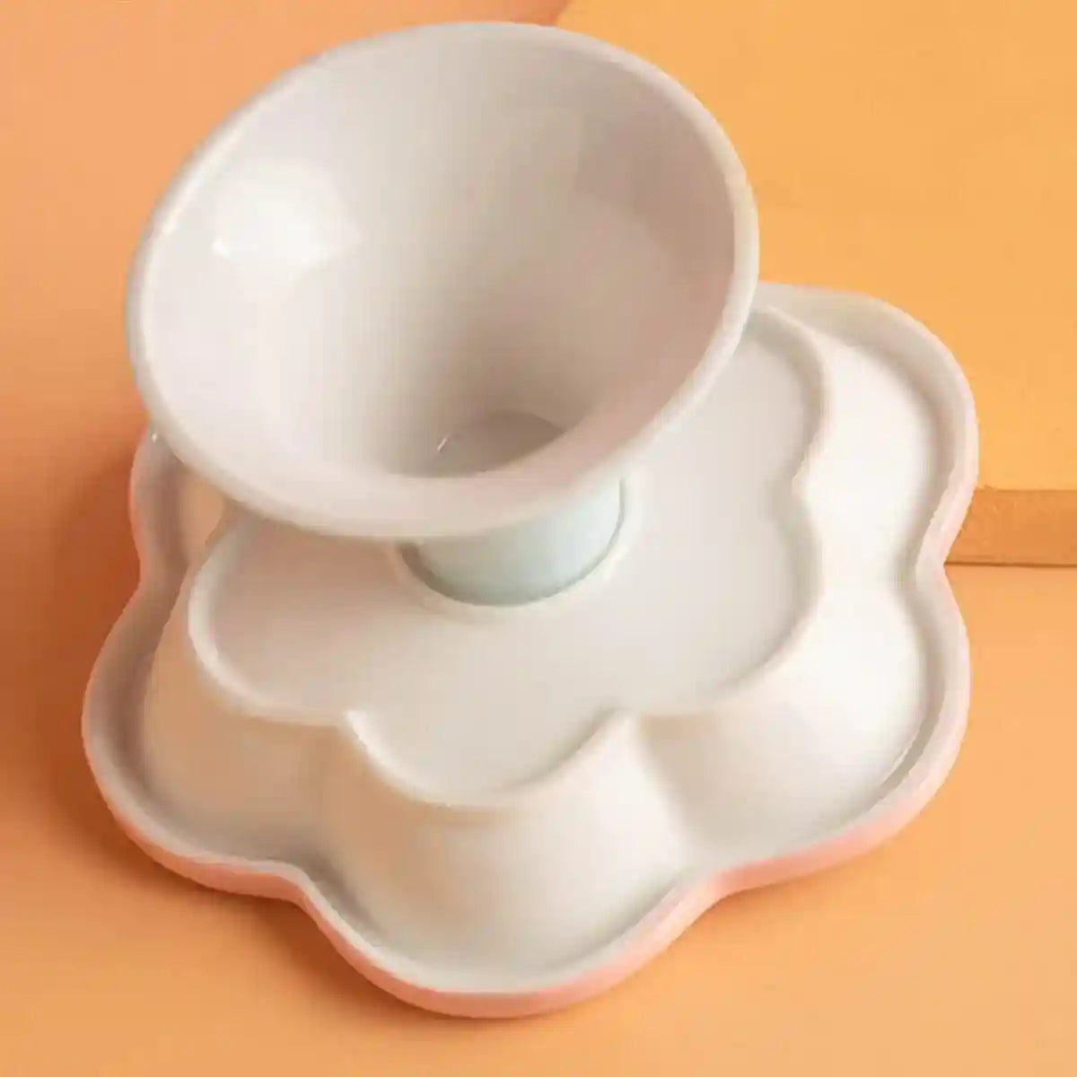 Elevated Ceramic Cat Bowl Anti-Knock Flower-Shaped Dish for Cats & Small Pets