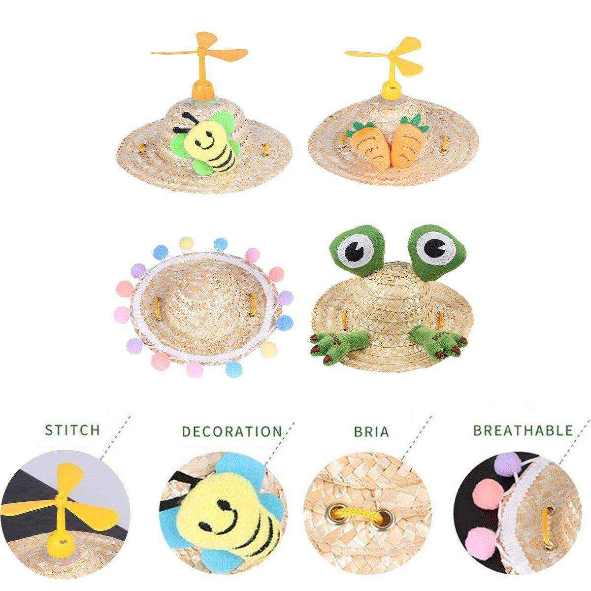 Pet Straw Hat Bamboo Dragonfly Cat And Dog Headwear Puppy Sun Hat Decoration