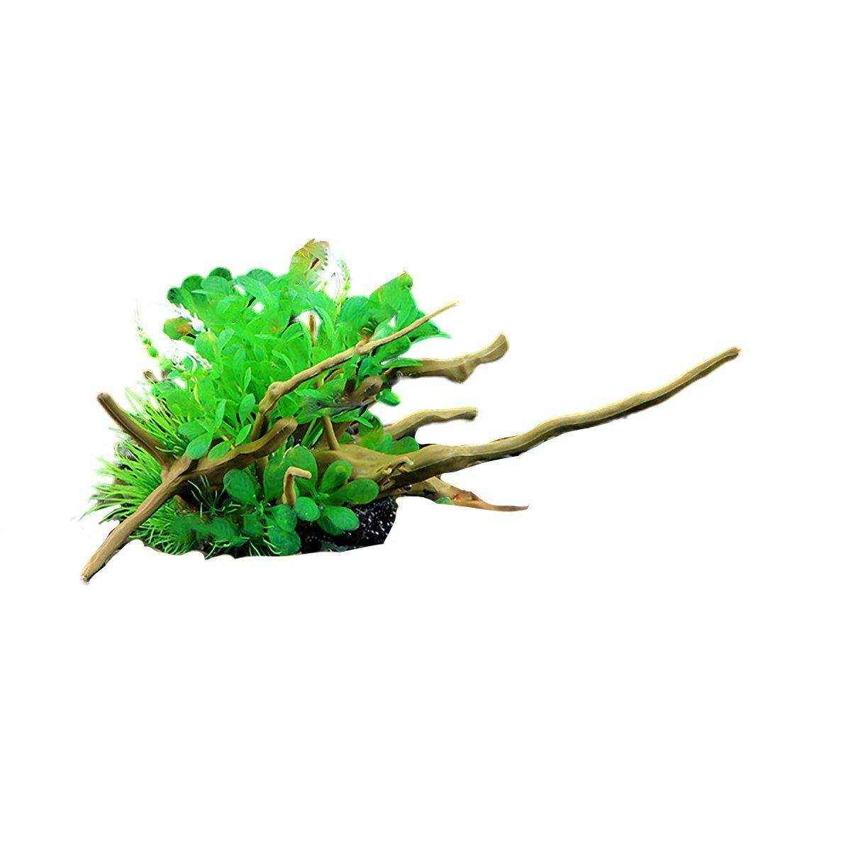 Faux Aquarium Plants Rock Decoration with Simulated Wood & Water Grass