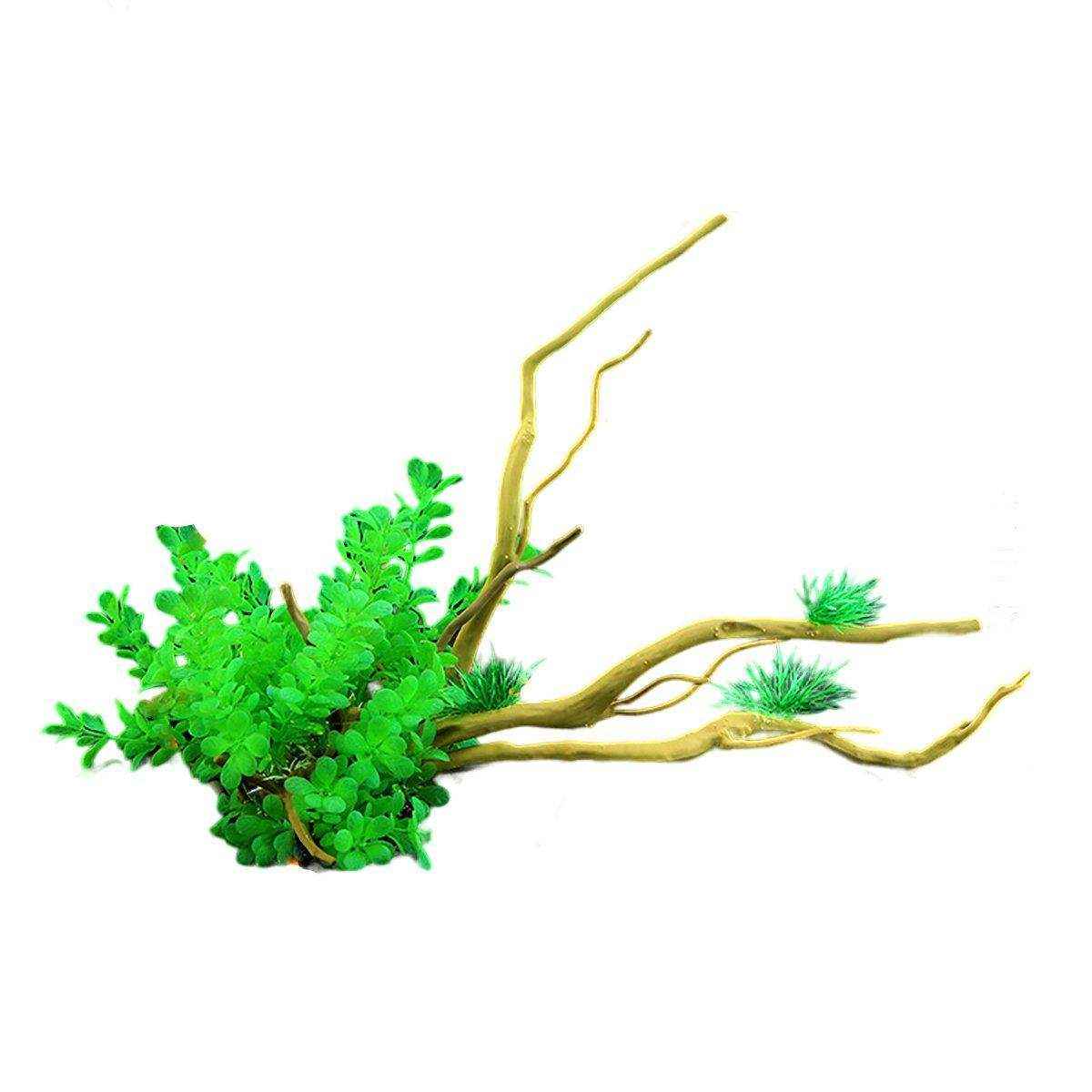 Faux Aquarium Plants Rock Decoration with Simulated Wood & Water Grass
