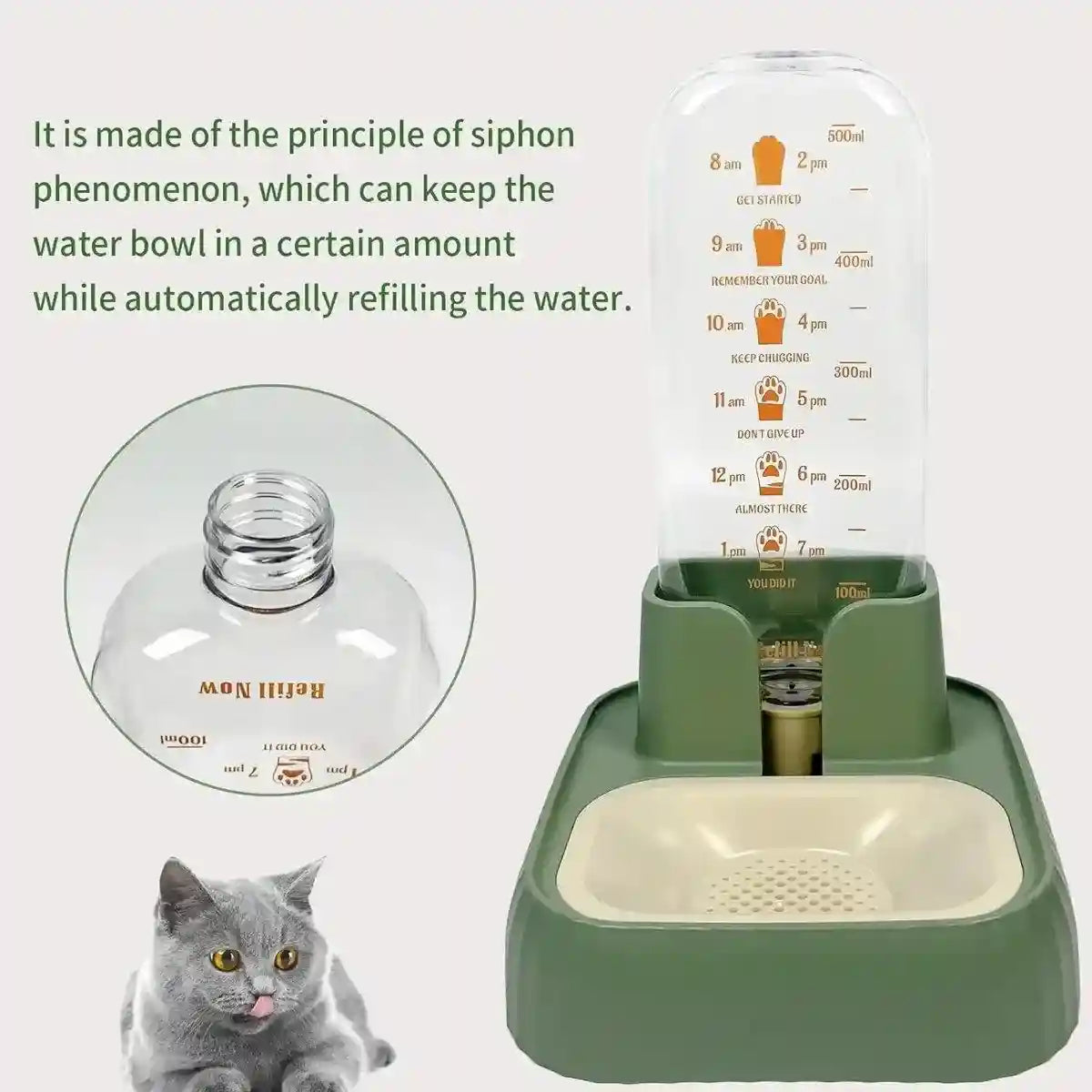 Automatic Pet Water Dispenser for Cats and Dogs with Siphon Refill System