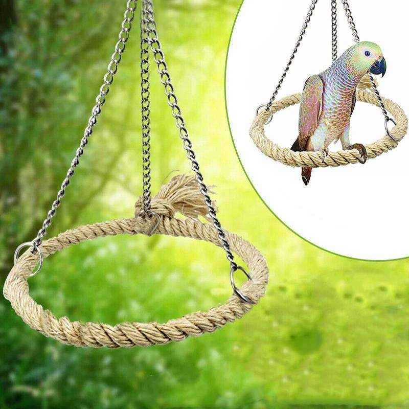 Colorful hanging budgie toy set in birdcage