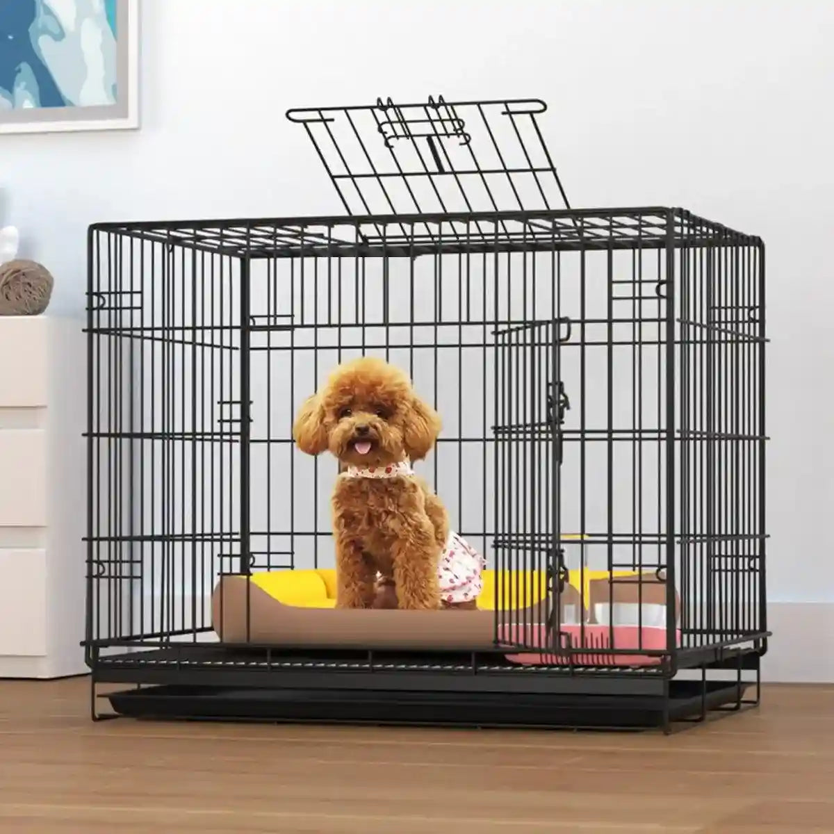 Foldable Iron Dog Cage Durable & Spacious Crate with Pull-Out Tray