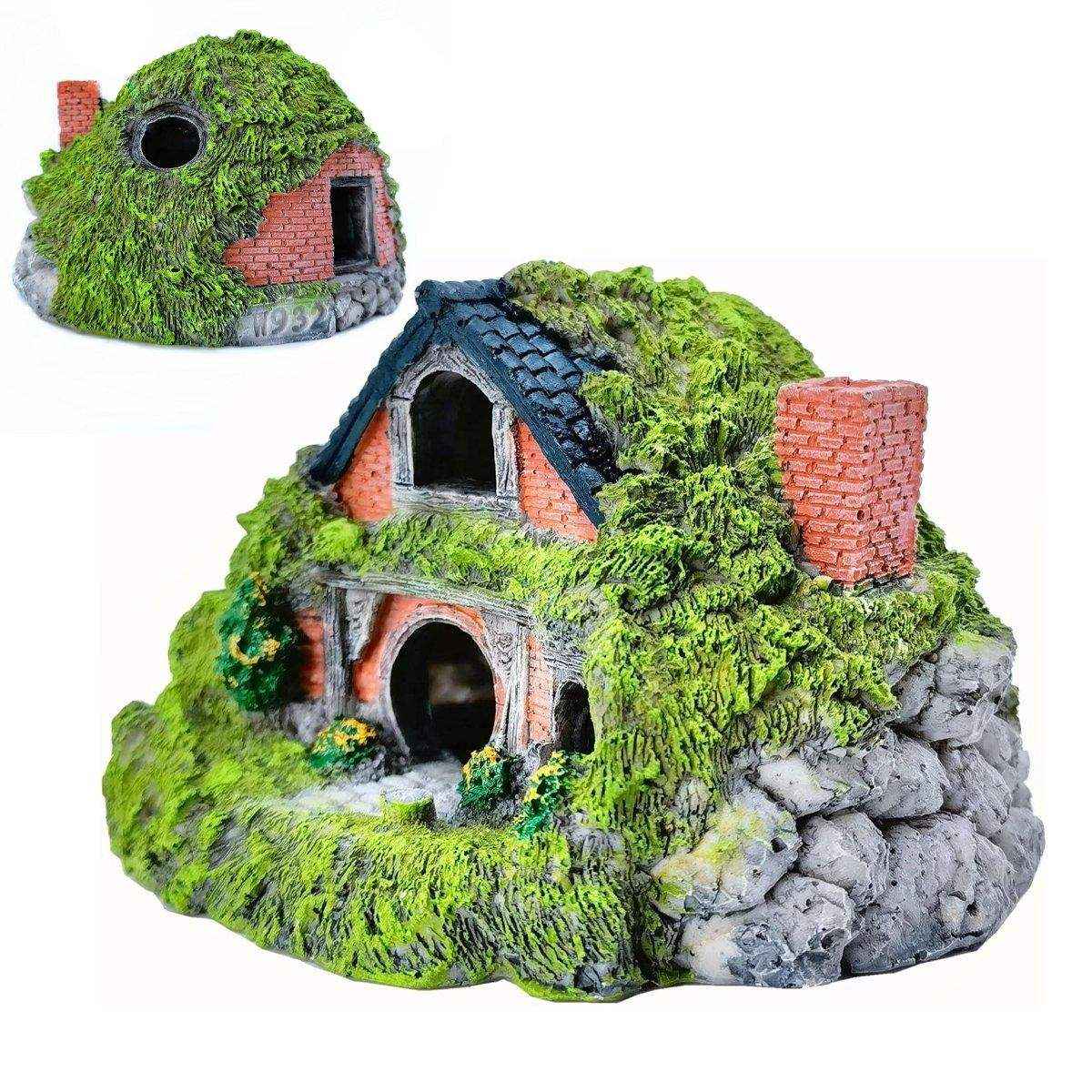 Grass House Aquarium Ornament Realistic Fish Tank Decoration for Fresh & Saltwater