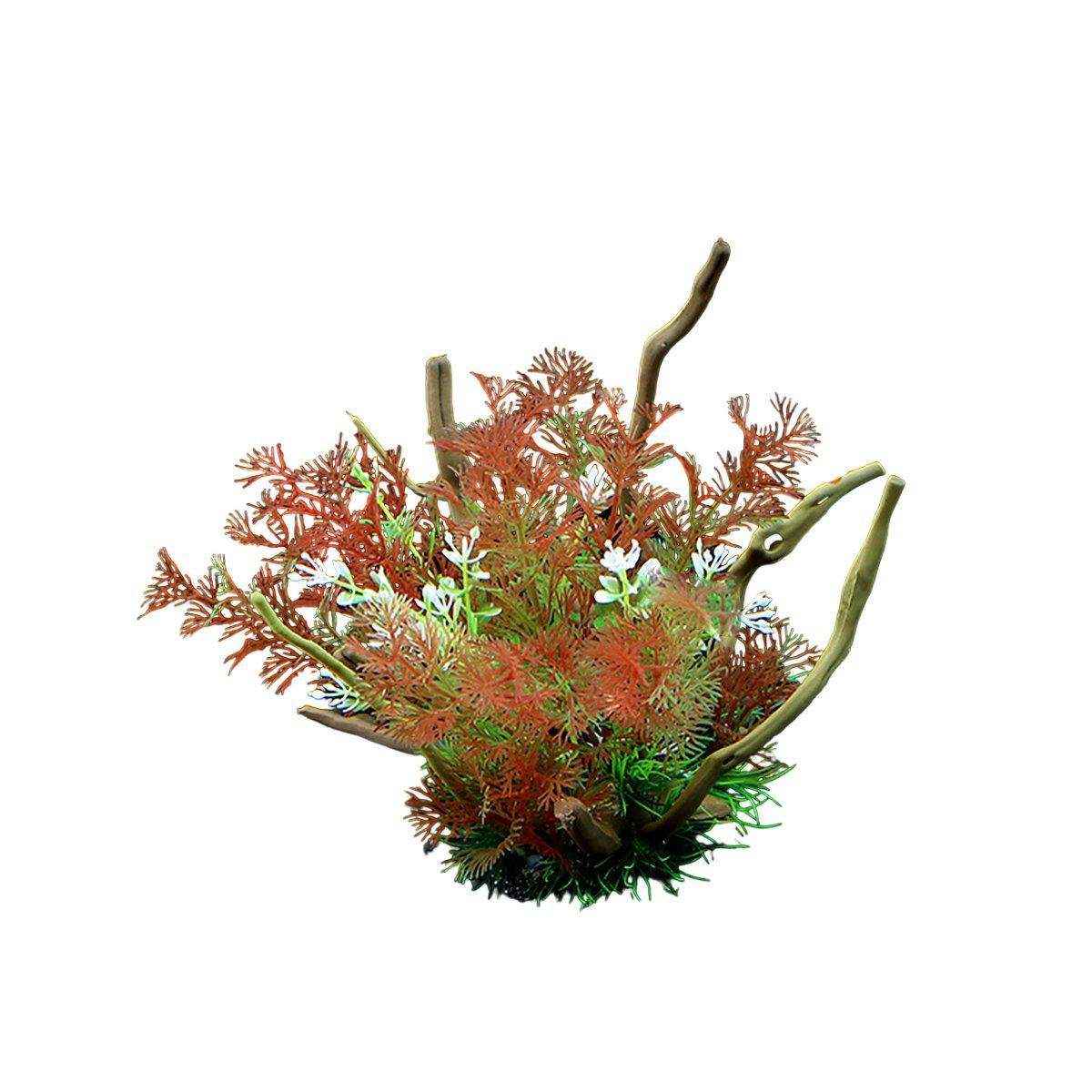 Faux Aquarium Plants Rock Decoration with Simulated Wood & Water Grass
