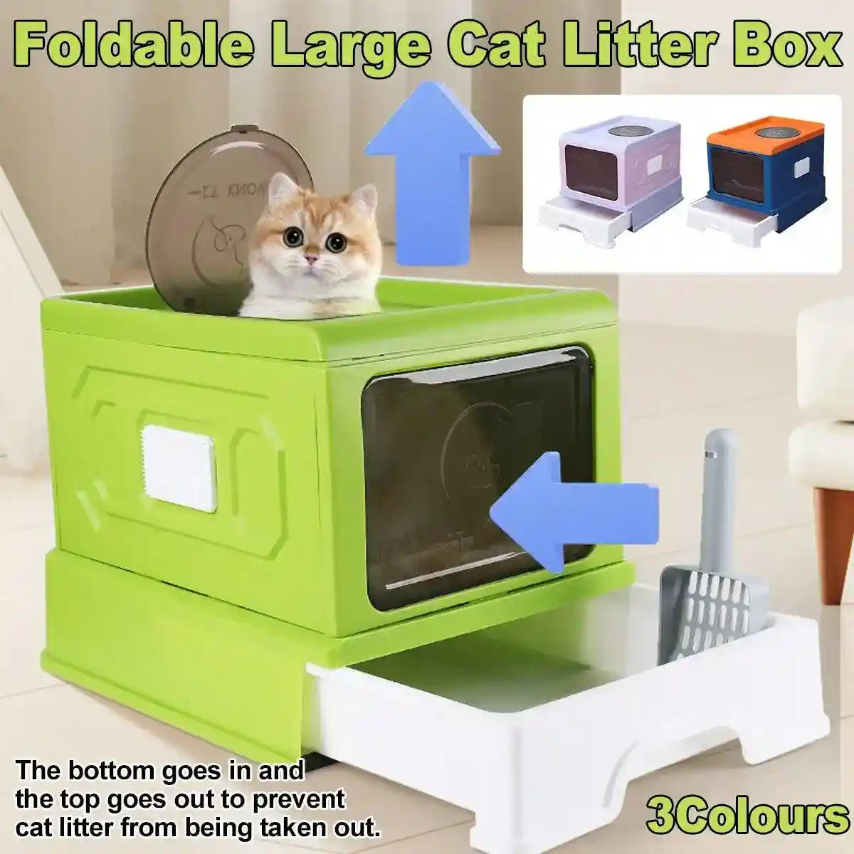 Foldable Enclosed Kitty Litter Box with Drawer for Cats