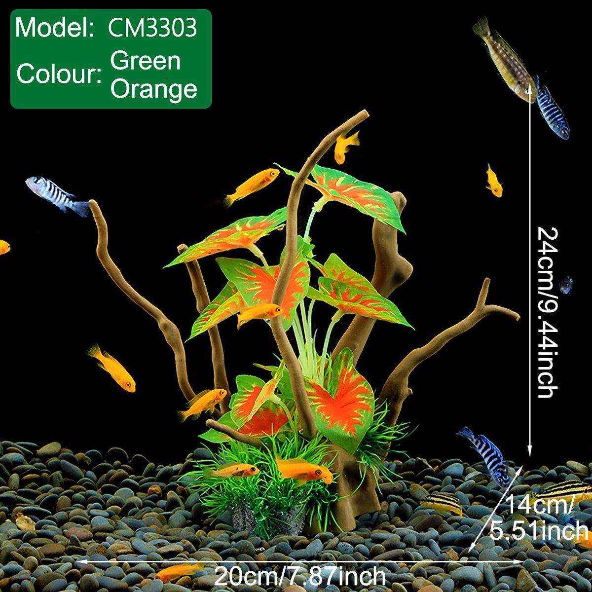 Faux Aquarium Plants Rock Decoration with Simulated Wood & Water Grass