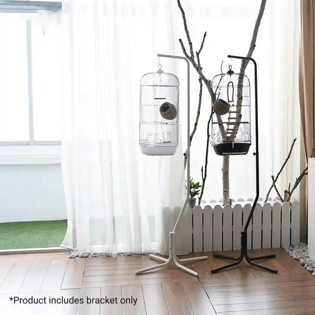 Adjustable Birdcage Stand Sturdy Metal Parrot Cage Holder with 360° Hook