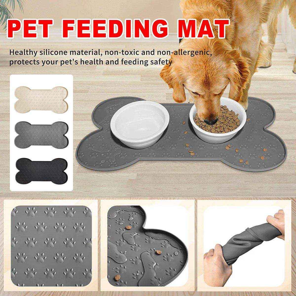 Silicone Pet Feeding Food Mat Bone Waterproof Non-slip Cat Dog Bowl Placemat Dish